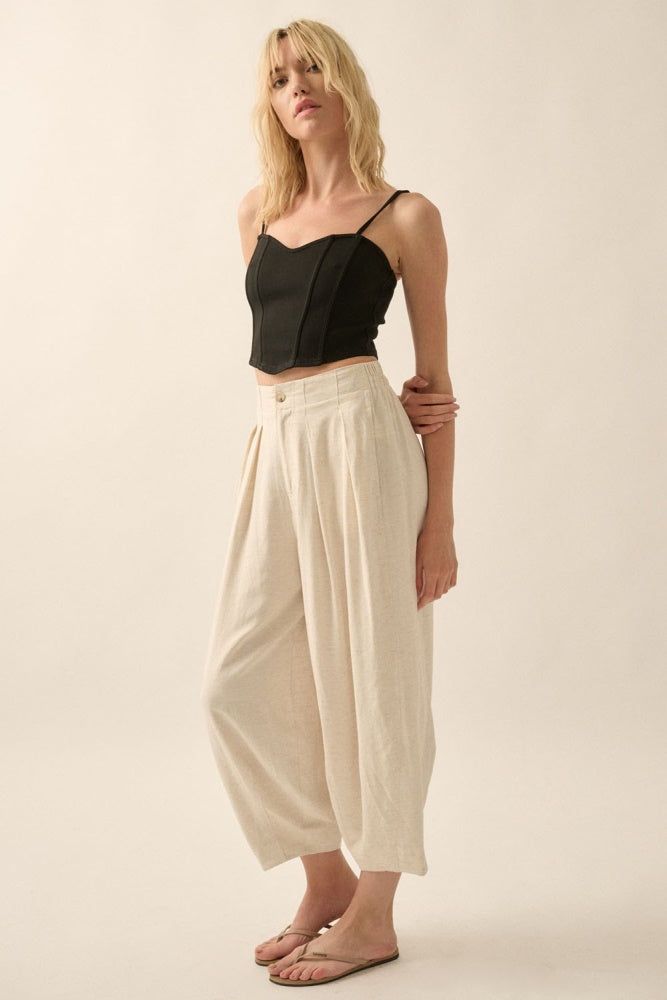 Oatmeal Solid Woven Pleated-Front Wide Leg Pants sold by Pinkblush product image thumbnail 2