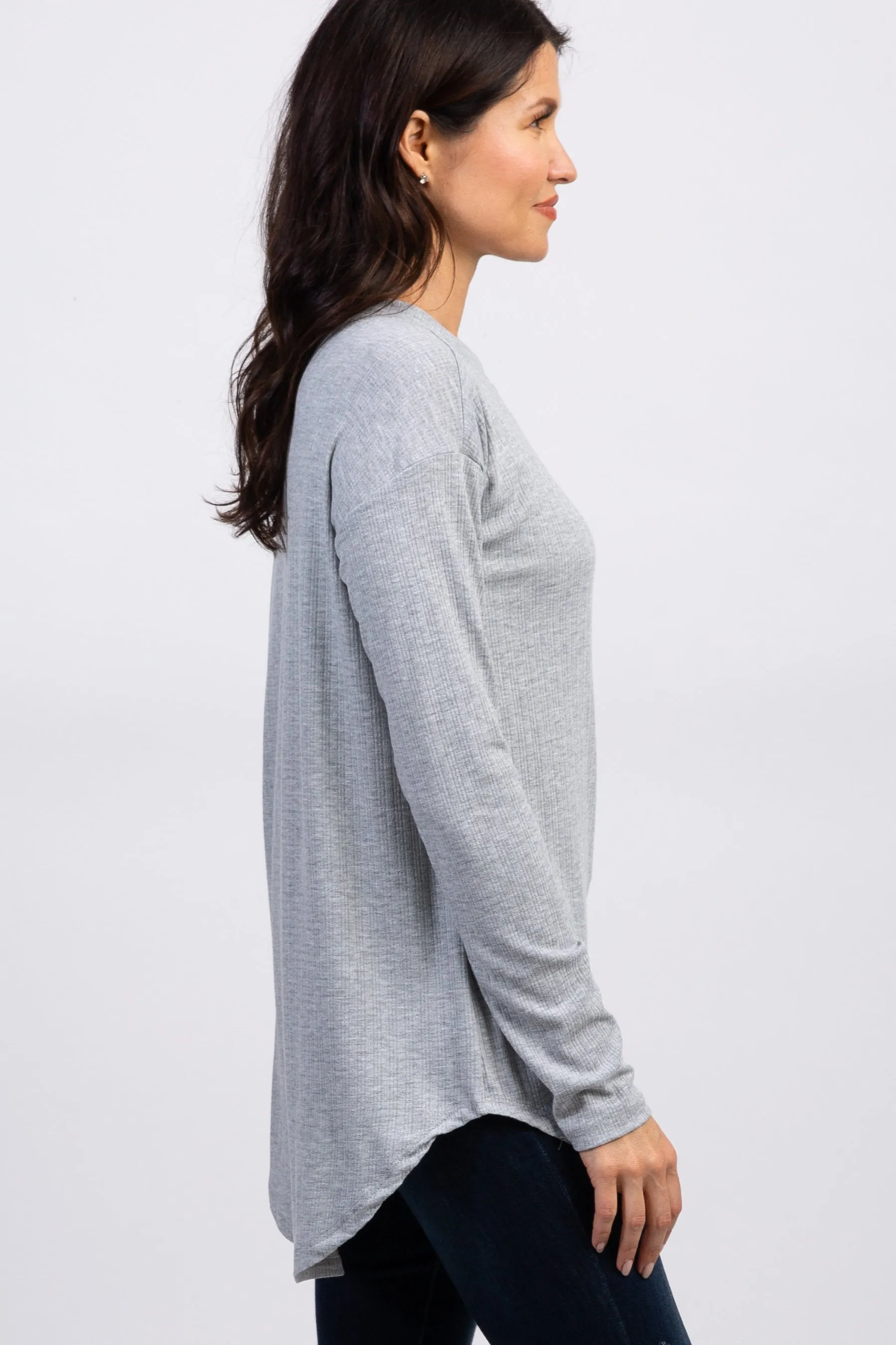 Heather Grey Long Sleeve Ribbed Top sold by Pinkblush product image thumbnail 2