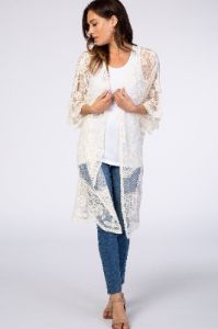 White Lace 3/4 Sleeve Maternity Cover Up sold by Pinkblush