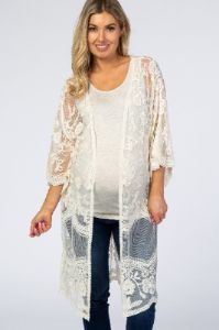 White Lace 3/4 Sleeve Maternity Cover Up sold by Pinkblush