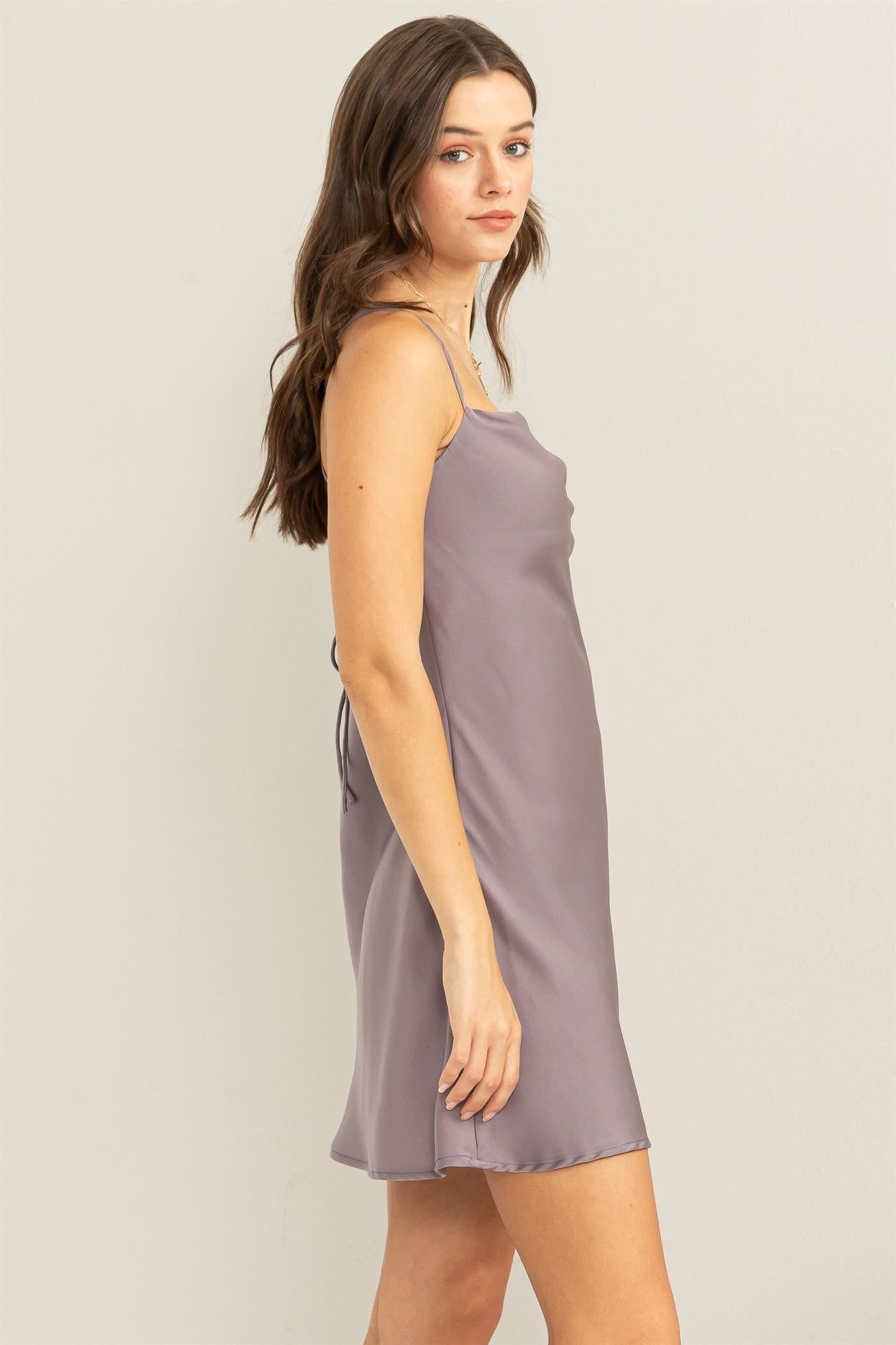 Gray Lavender Satin Tie-Back Mini Dress sold by Pinkblush product image thumbnail 2