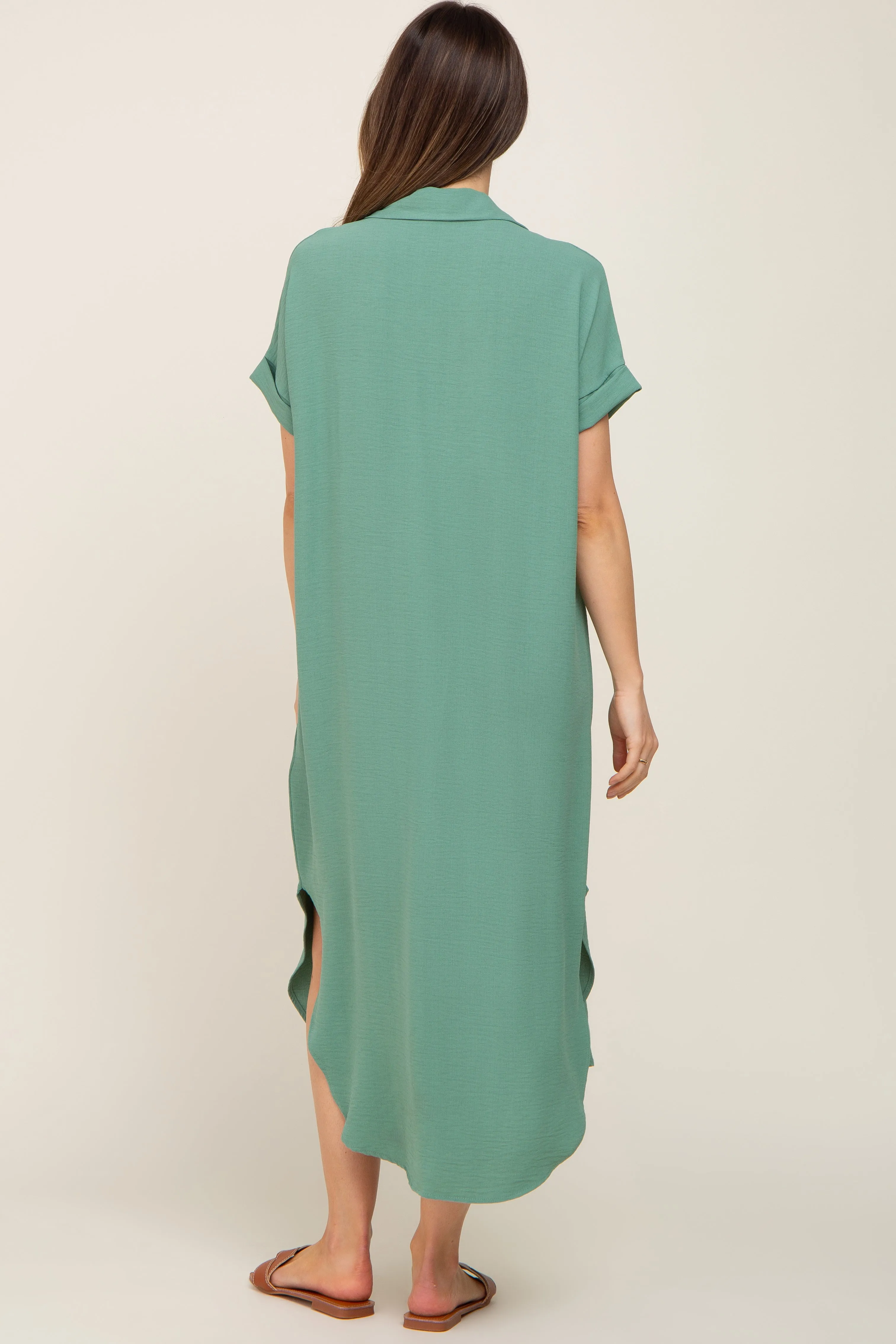 Green Button Down Hi Low Maternity Maxi Dress sold by Pinkblush product image thumbnail 3