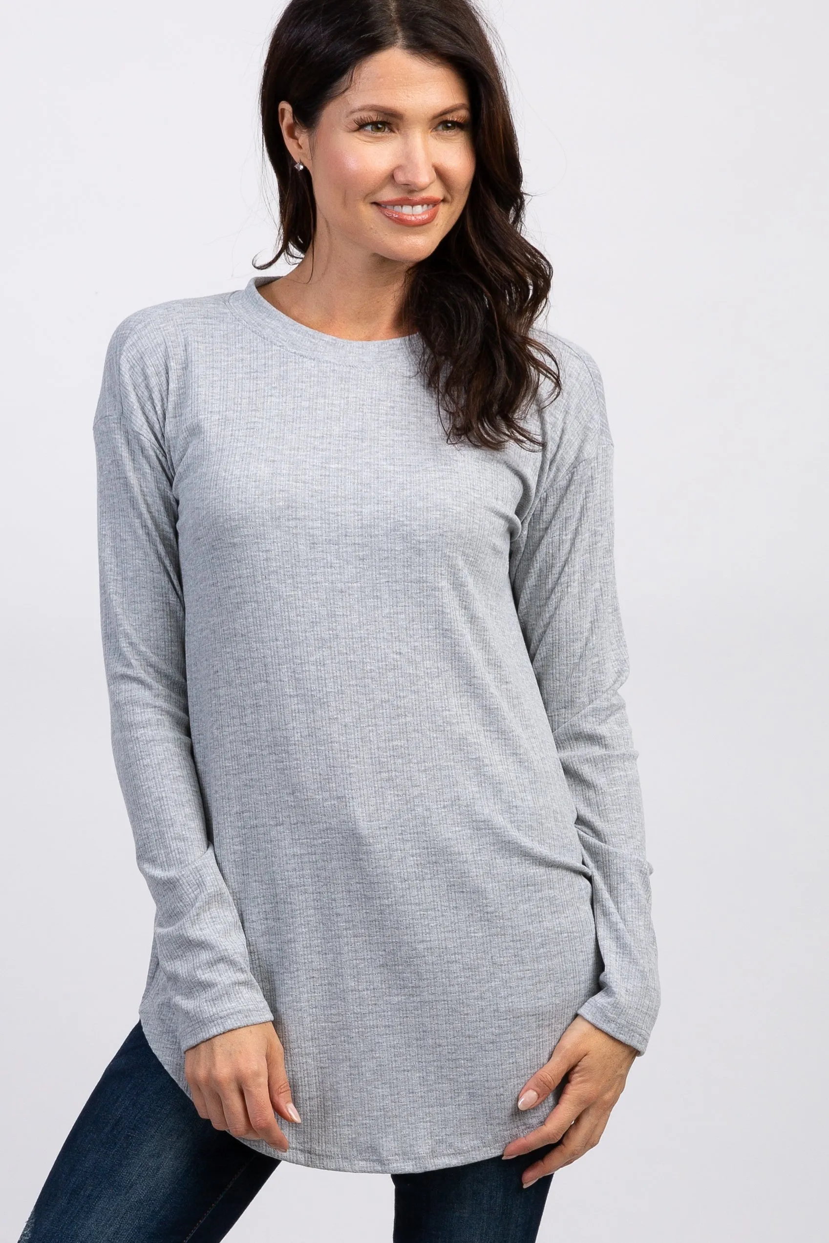 Heather Grey Long Sleeve Ribbed Top sold by Pinkblush