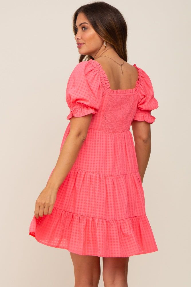 Coral Plaid Square Ruffle Neck Tiered Maternity Dress sold by Pinkblush product image thumbnail 4