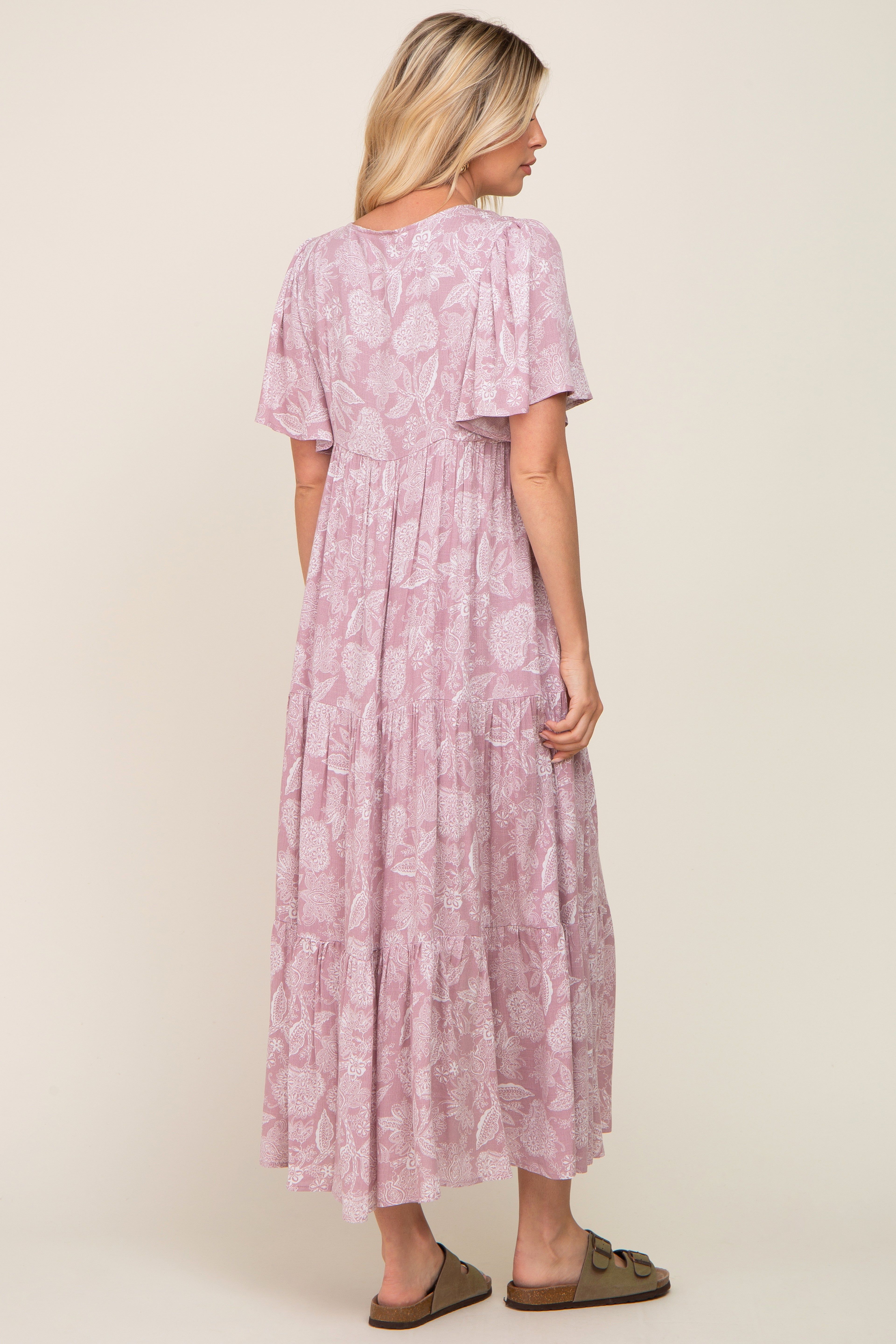 Lavender Paisley Button Down Tiered Maxi Dress sold by Pinkblush product image thumbnail 3