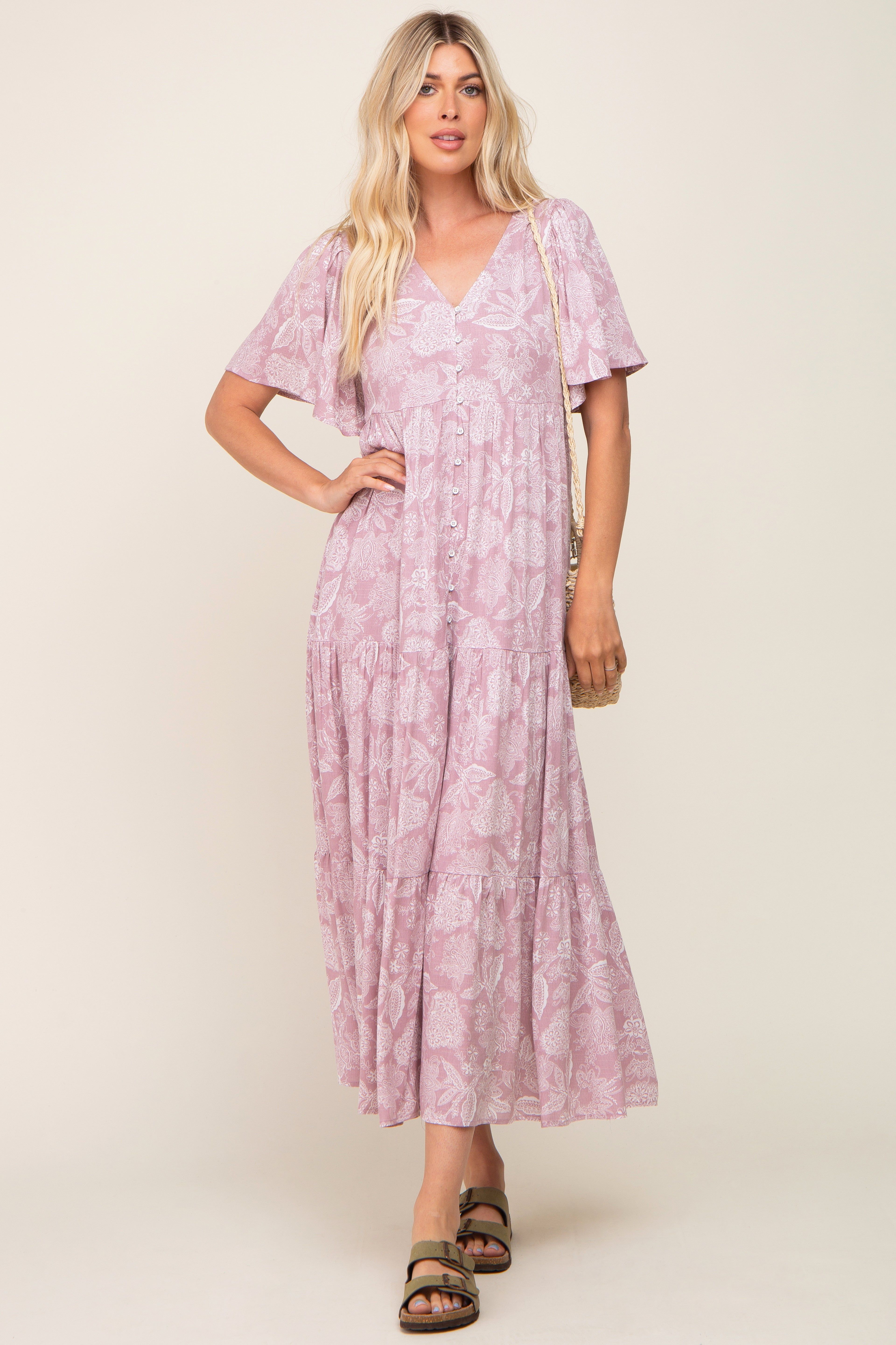 Lavender Paisley Button Down Tiered Maxi Dress sold by Pinkblush product image thumbnail 4