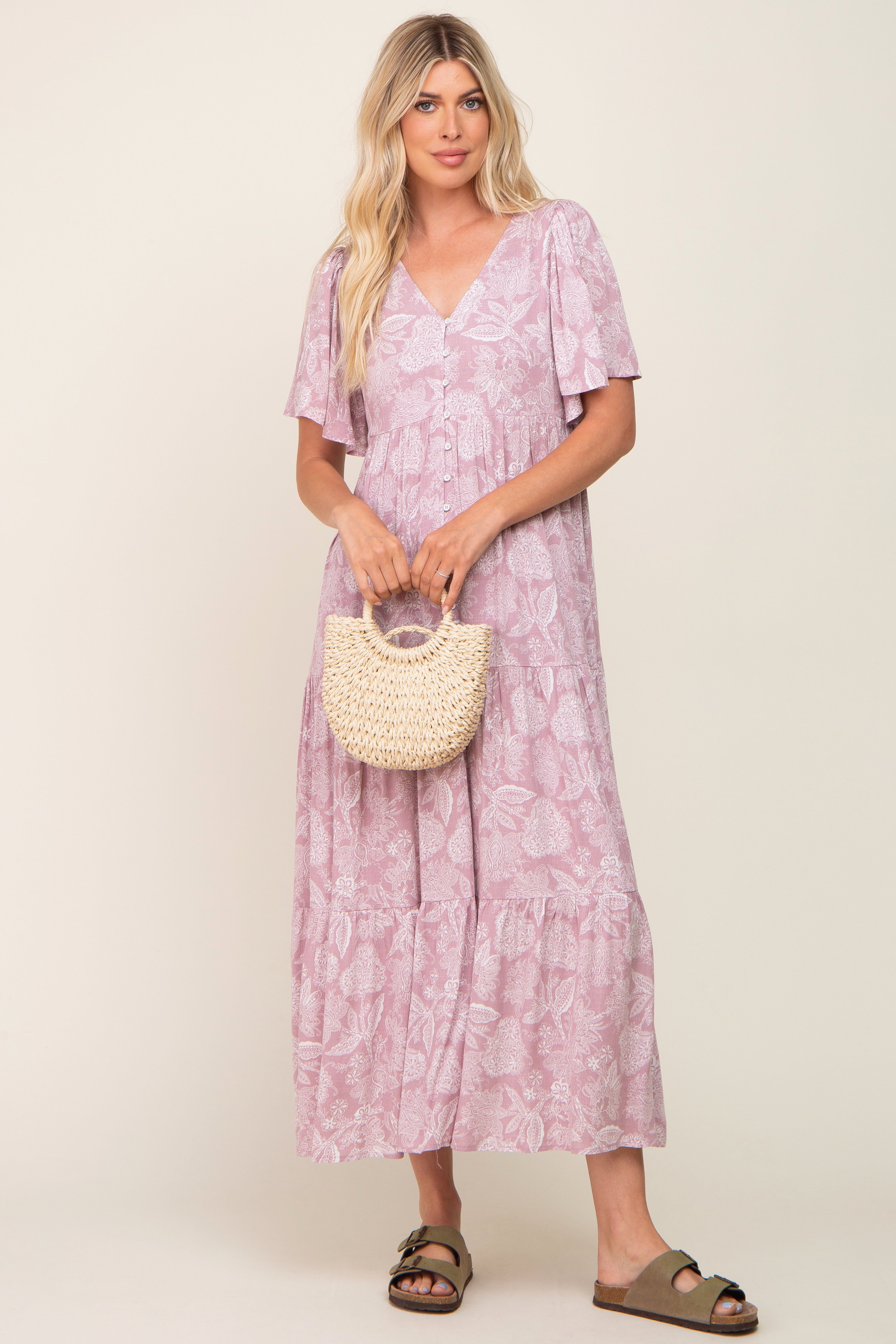 Lavender Paisley Button Down Tiered Maxi Dress sold by Pinkblush product image thumbnail 5