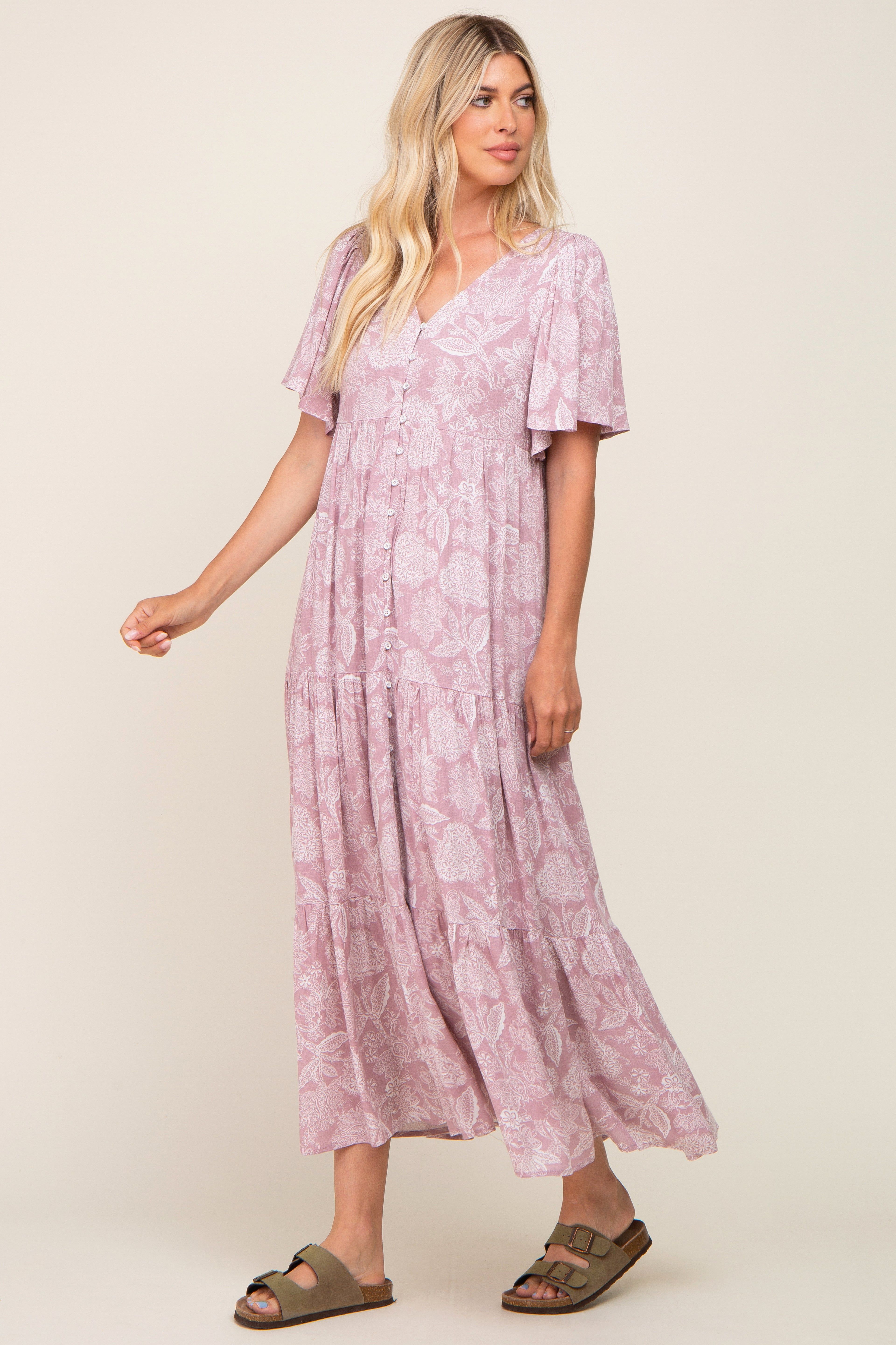 Lavender Paisley Button Down Tiered Maxi Dress sold by Pinkblush product image thumbnail 2