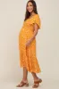 Yellow Floral Smocked Maternity Midi Dress sold by Pinkblush