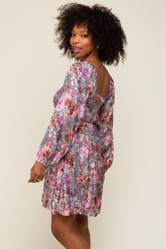 Pink Floral Shimmer Satin Smocked Dress sold by Pinkblush product image thumbnail 2