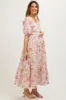 Lavender Floral Pleated Puff Sleeve Maternity Midi Dress sold by Pinkblush