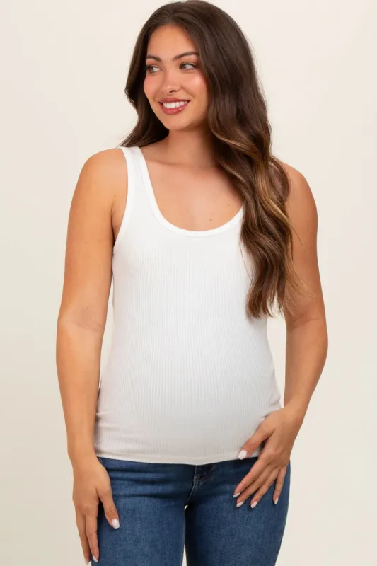 White V-Neck Basic Maternity Tank Top sold by Pinkblush