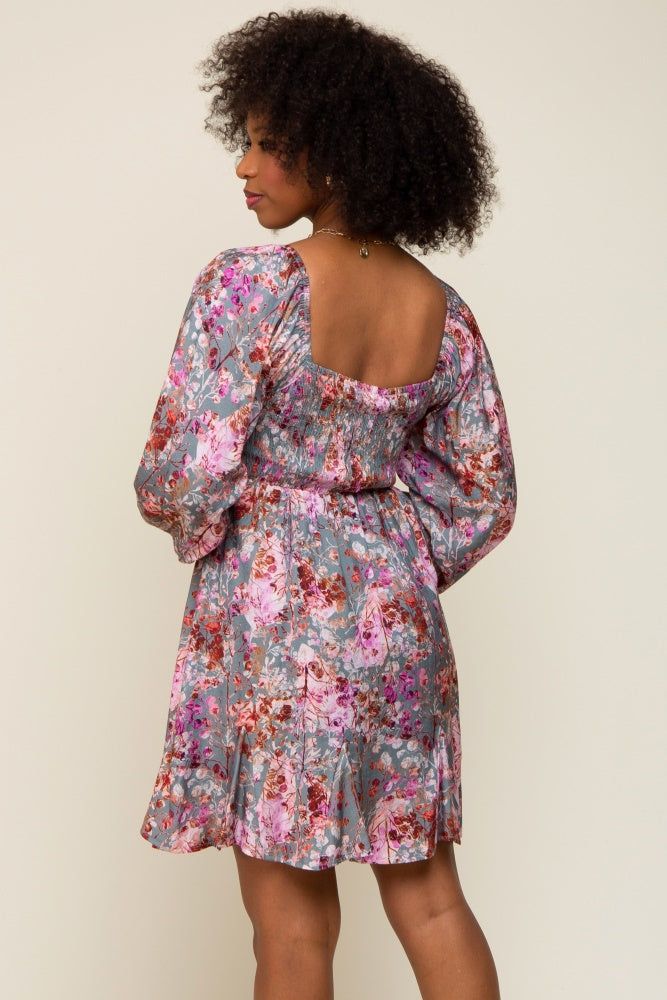 Pink Floral Shimmer Satin Smocked Dress sold by Pinkblush product image thumbnail 3