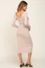 Beige Knit Ribbed Maternity Midi Dress sold by Pinkblush