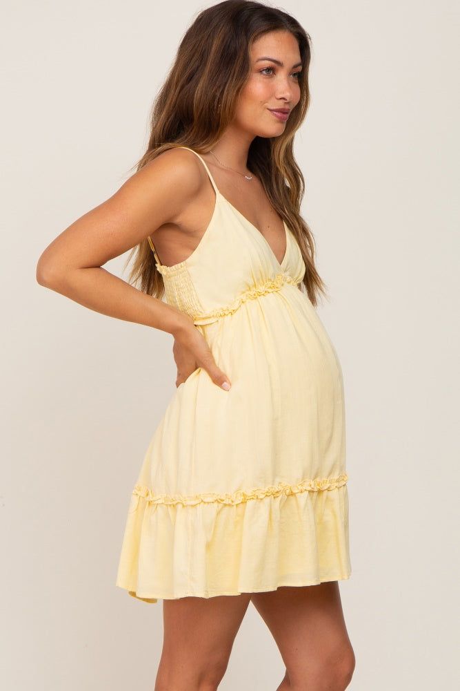 Yellow Strapless Ruffle Accent Maternity Mini Dress sold by Pinkblush product image thumbnail 2