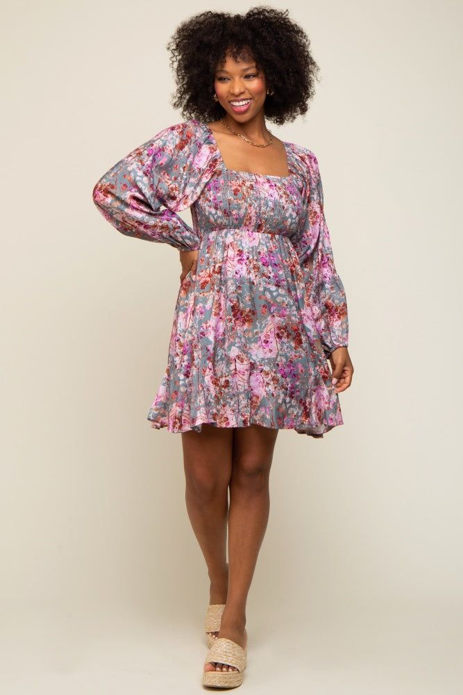 Pink Floral Shimmer Satin Smocked Dress sold by Pinkblush product image thumbnail 4