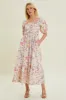 Lavender Floral Pleated Puff Sleeve Maternity Midi Dress sold by Pinkblush