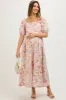 Lavender Floral Pleated Puff Sleeve Maternity Midi Dress sold by Pinkblush