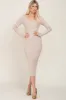 Beige Knit Ribbed Maternity Midi Dress sold by Pinkblush