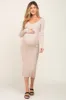 Beige Knit Ribbed Maternity Midi Dress sold by Pinkblush