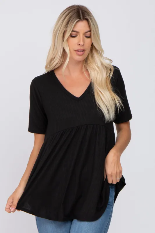 Black Ribbed Babydoll Top sold by Pinkblush