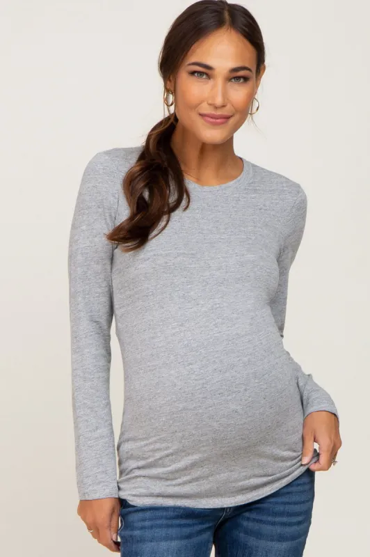 Heather Grey Basic Long Sleeve Maternity Top sold by Pinkblush