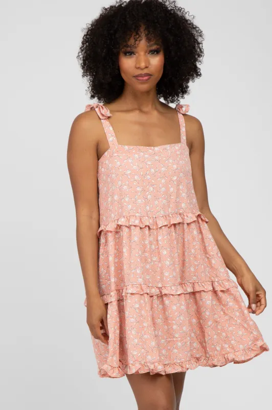 Peach Floral Tiered Mini Dress sold by Pinkblush