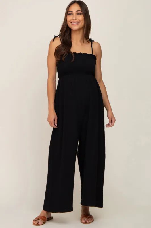 Black Sleeveless Cropped Maternity Jumpsuit sold by Pinkblush