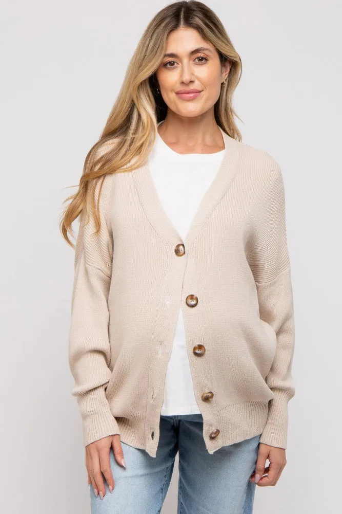Beige Basic Ribbed Maternity Cardigan Sweater sold by Pinkblush product image thumbnail 2
