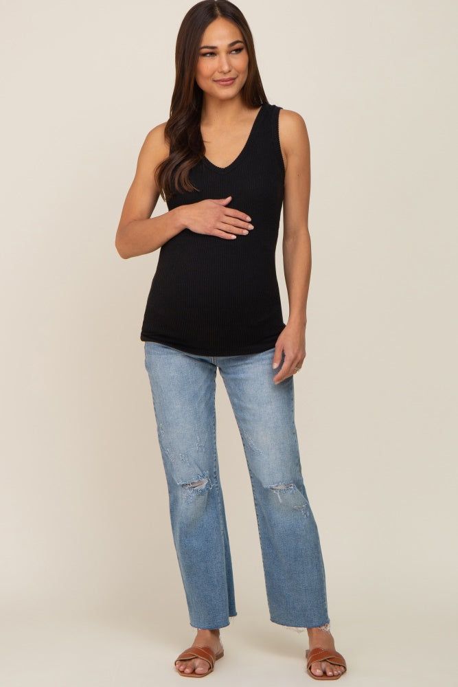 Black Ribbed V-Neck Sleeveless Maternity Top sold by Pinkblush product image thumbnail 4