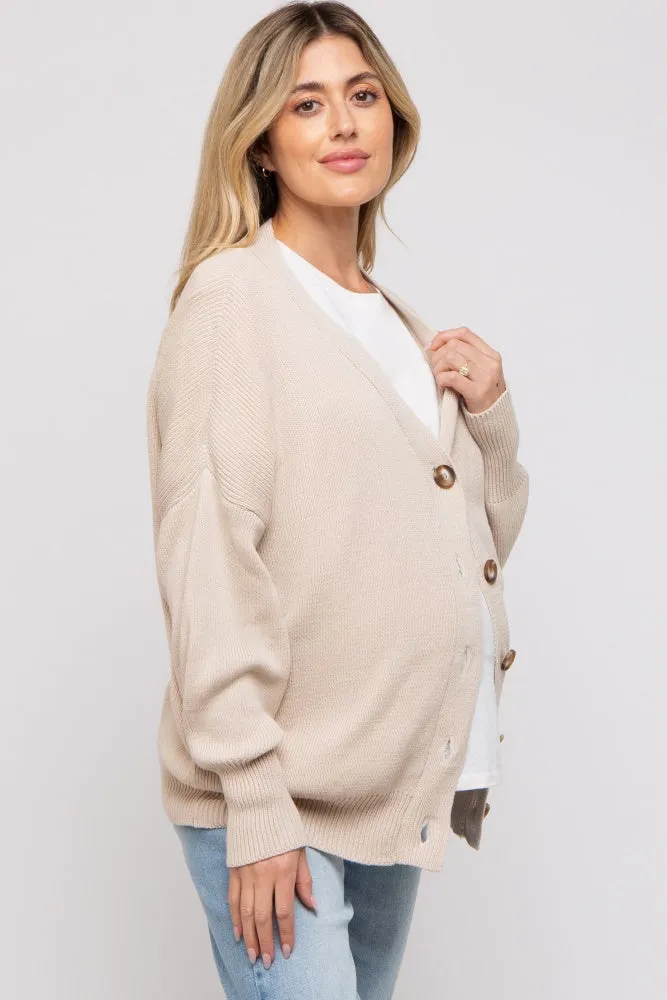 Beige Basic Ribbed Maternity Cardigan Sweater sold by Pinkblush product image thumbnail 3