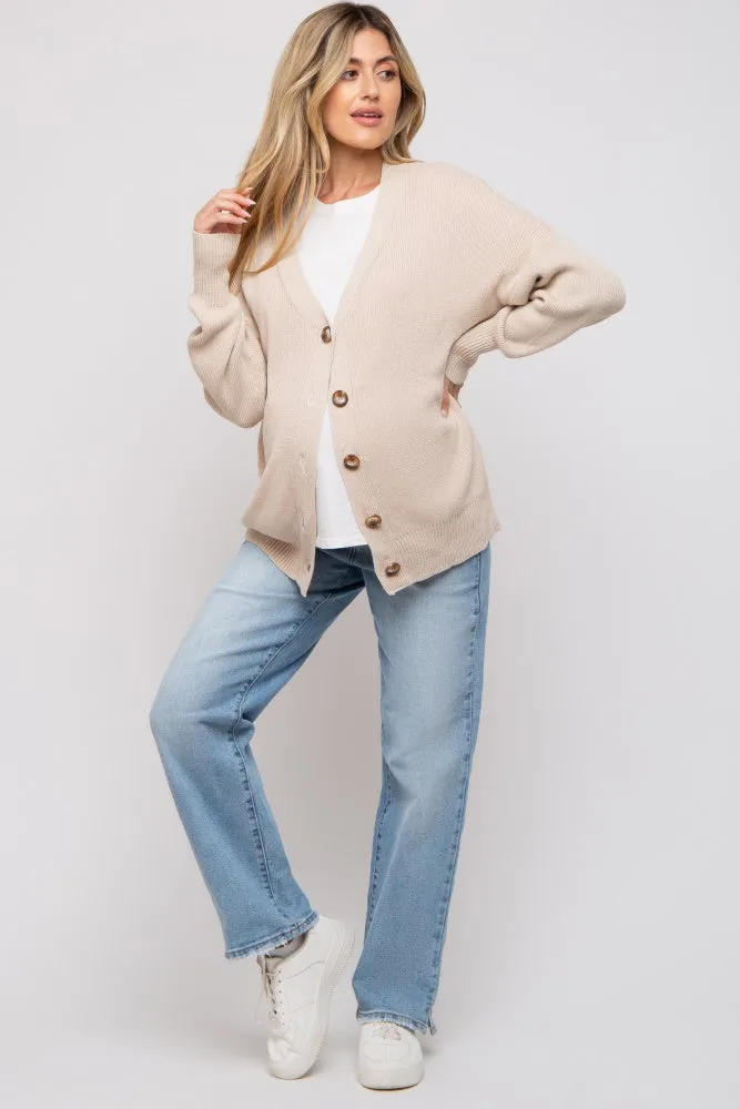 Beige Basic Ribbed Maternity Cardigan Sweater sold by Pinkblush product image thumbnail 4
