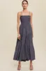 Navy Blue Smocked Square Neck Back Cutout Tiered Maternity Midi Dress sold by Pinkblush