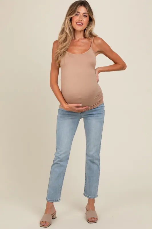 Light Blue Slim Straight Cropped Maternity Jeans sold by Pinkblush