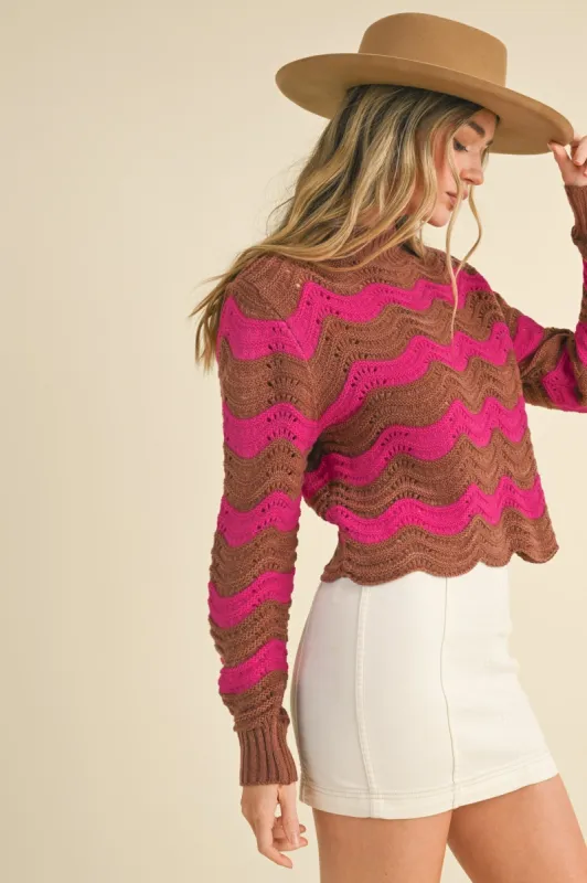 Cocoa Hot Pink Wave Pattern Pointelle Sweater sold by Pinkblush