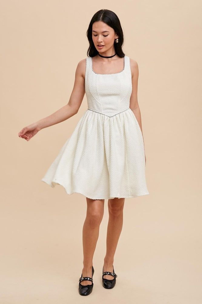 Ivory Tweed Puff Mini Dress sold by Pinkblush product image thumbnail 4