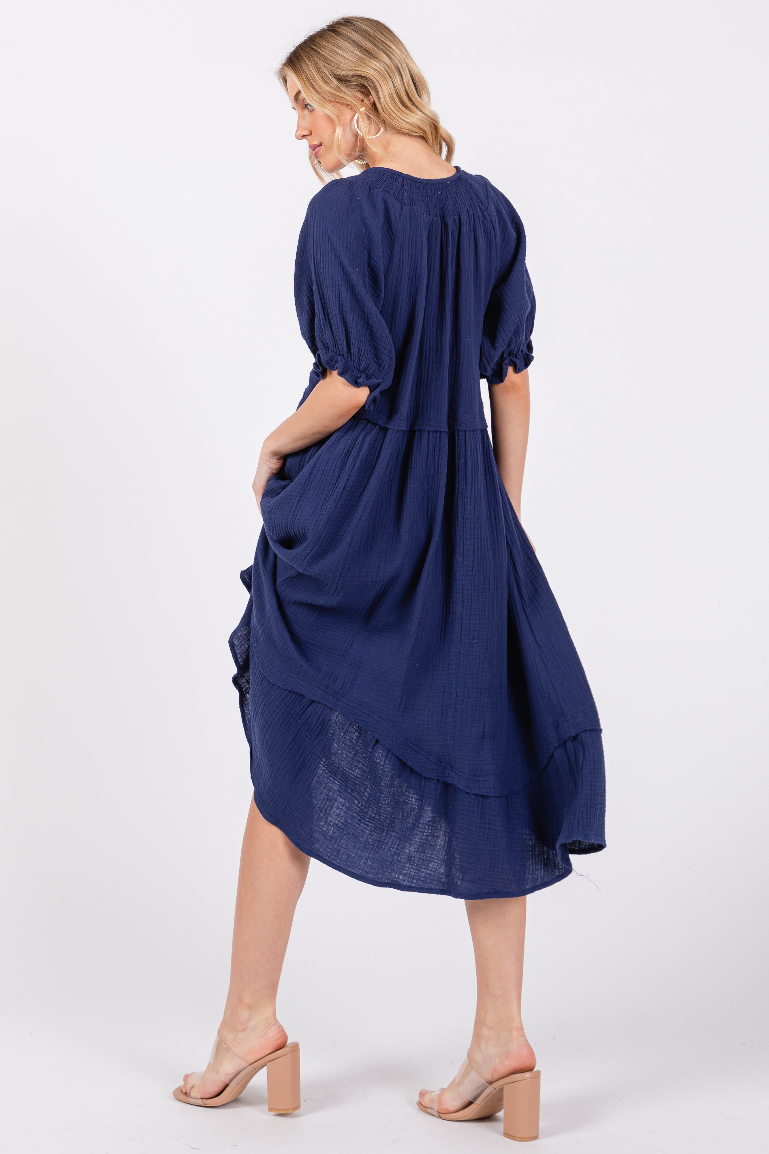 Navy Blue Tassel Tie Midi Dress sold by Pinkblush product image thumbnail 3
