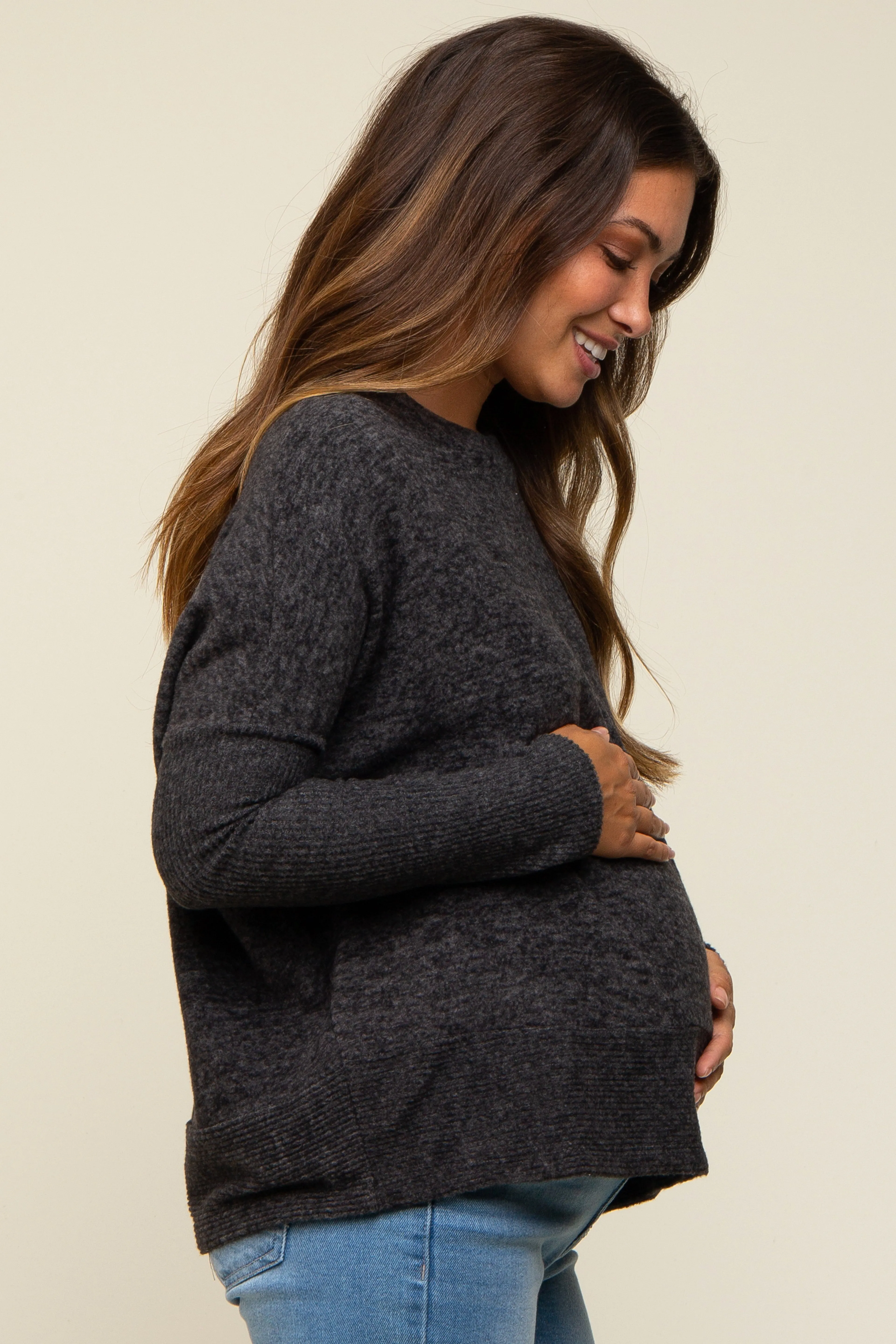 Black Heather Brushed Knit Maternity Top sold by Pinkblush product image thumbnail 3