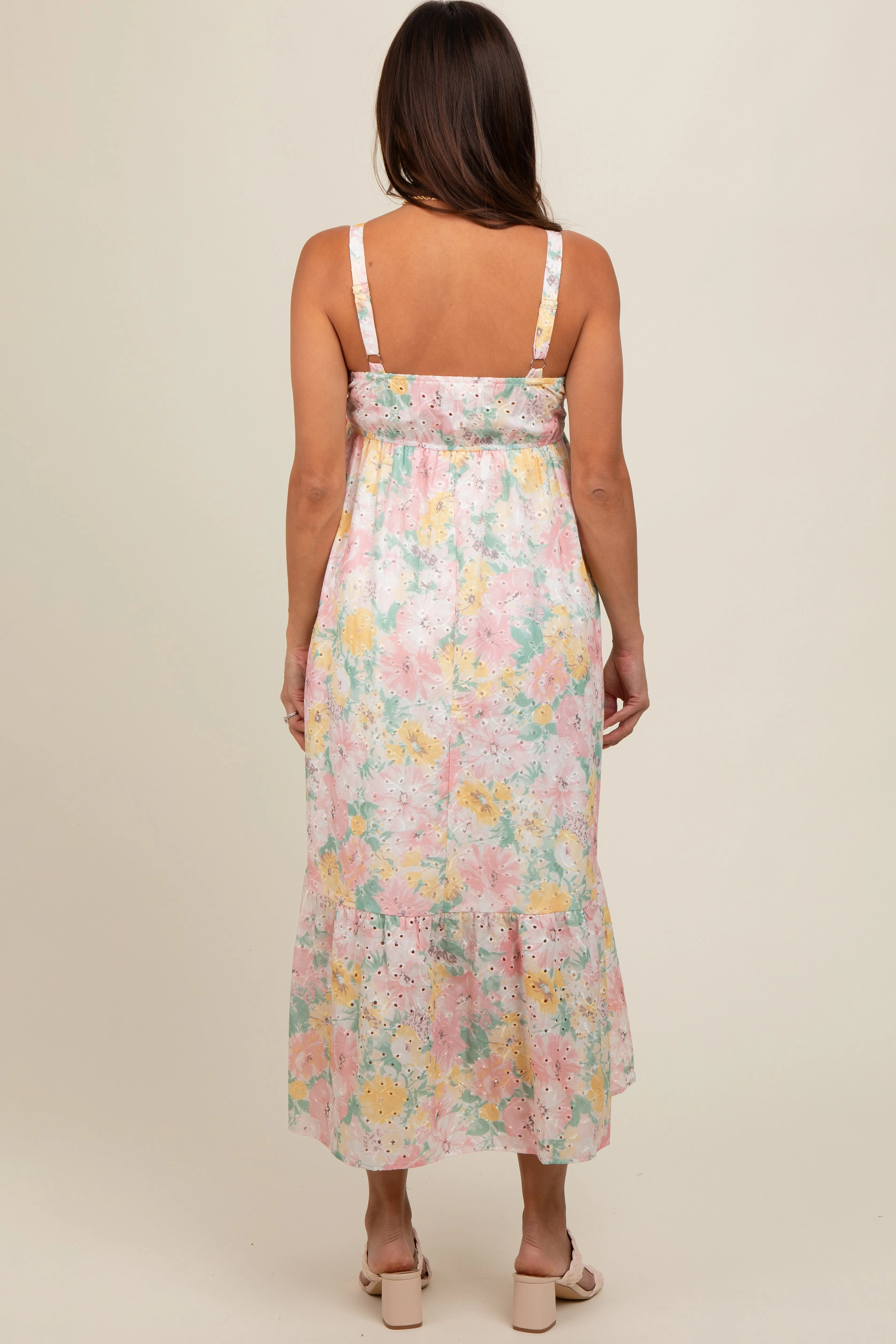 Multi-Color Floral Eyelet Square Neck Maternity Midi Dress sold by Pinkblush product image thumbnail 3