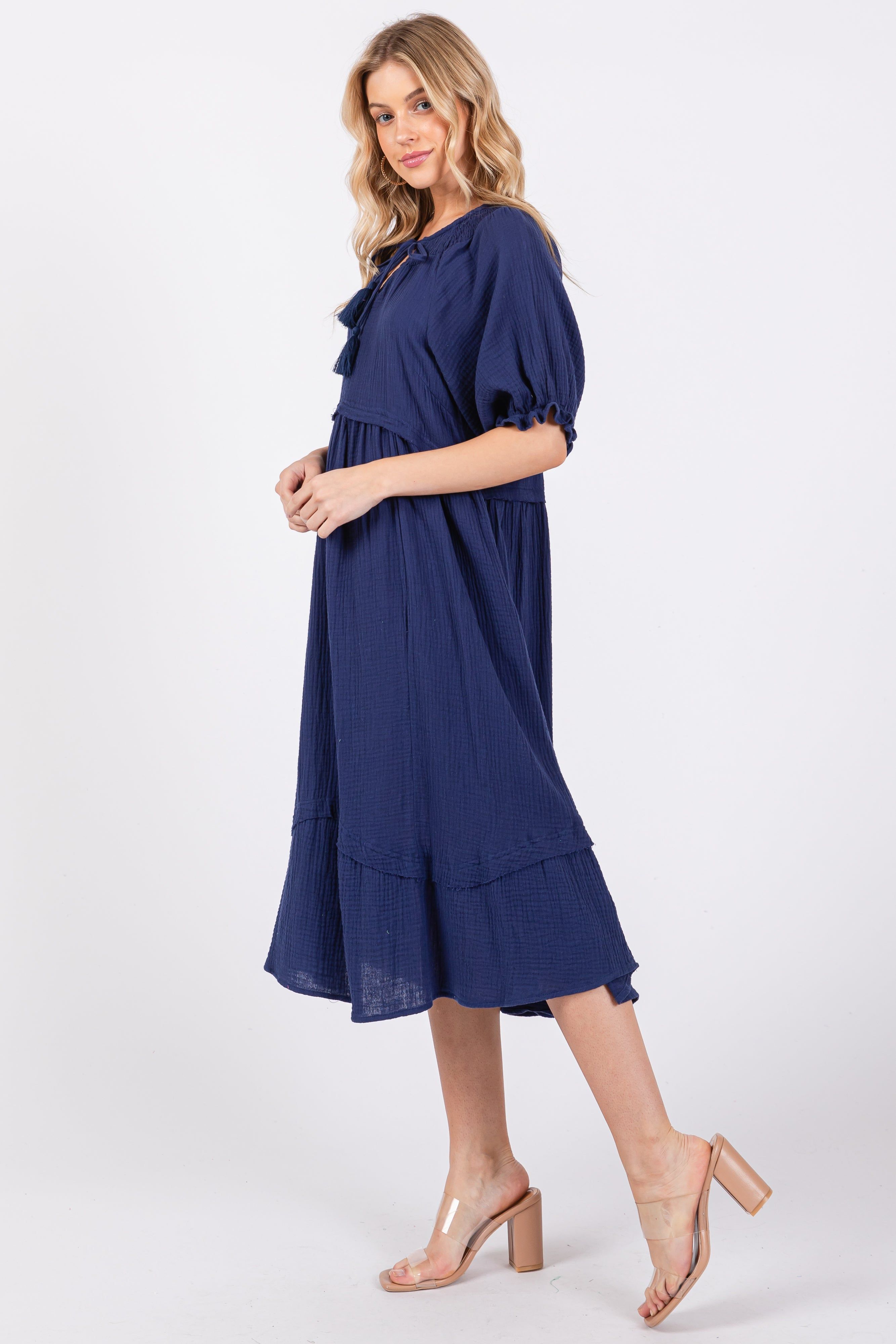 Navy Blue Tassel Tie Midi Dress sold by Pinkblush product image thumbnail 2