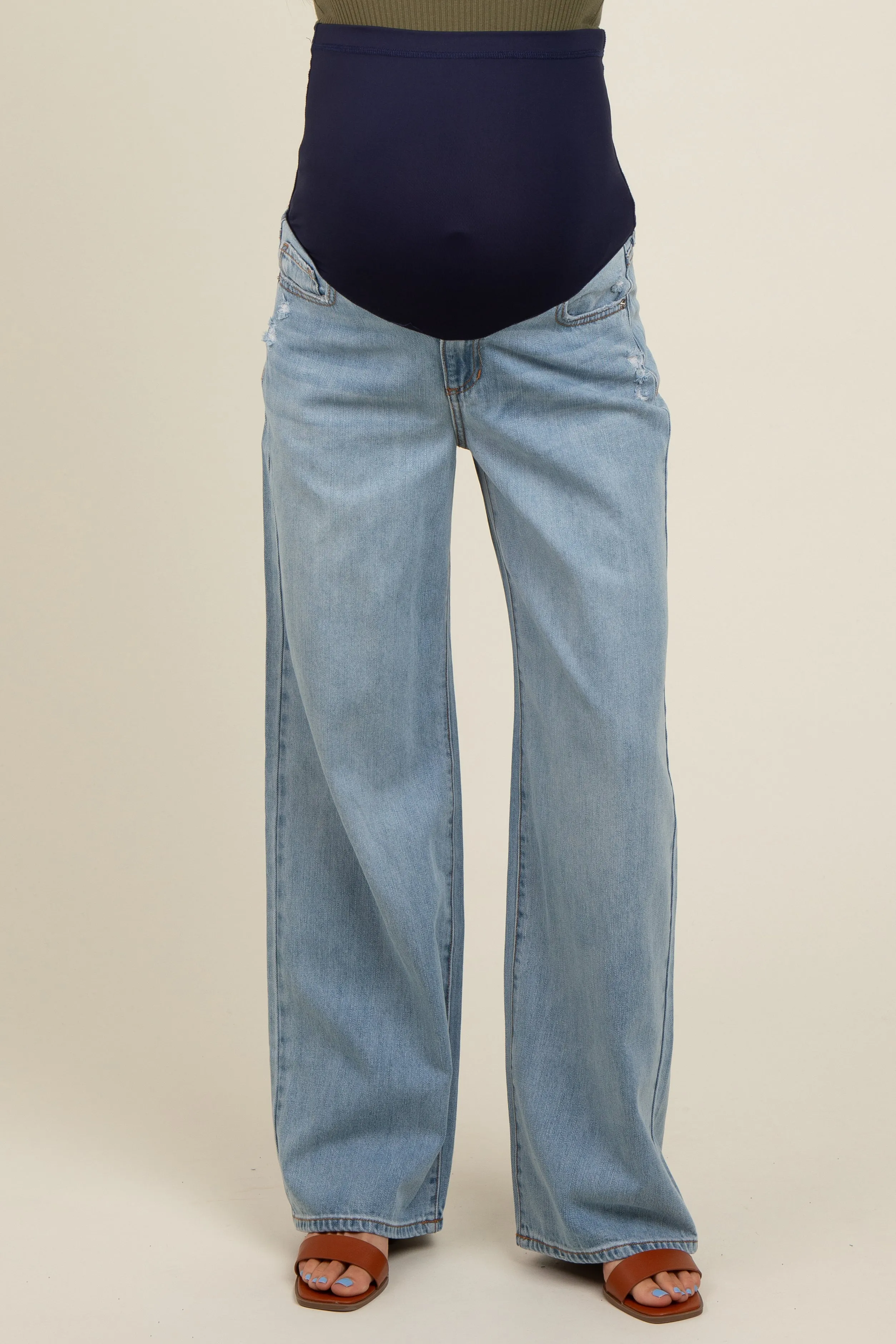Light Blue Relaxed Wide Leg Maternity Jeans sold by Pinkblush product image thumbnail 2
