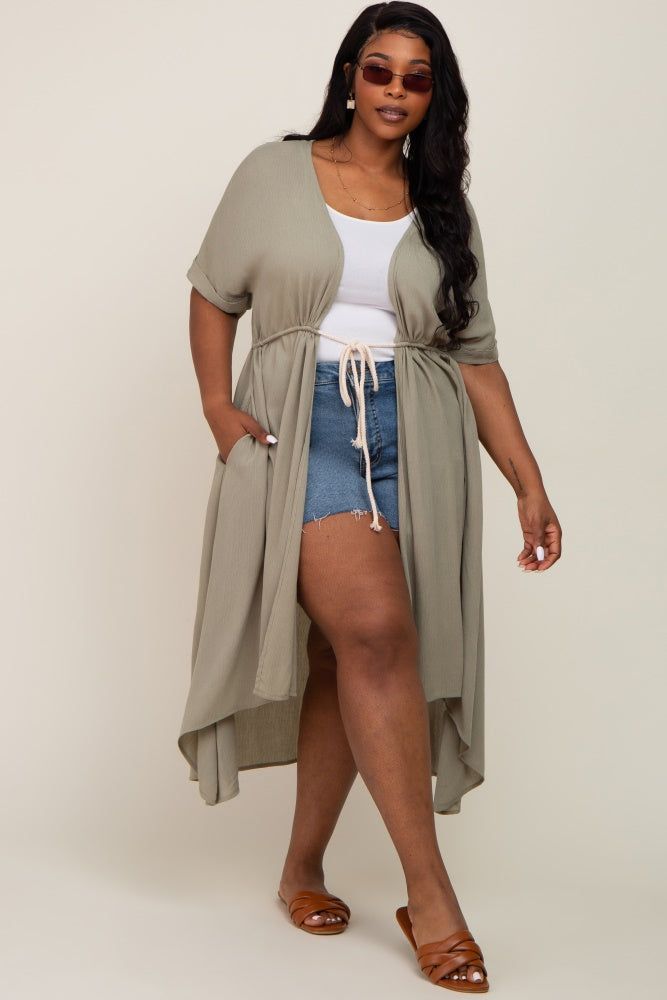 Olive Short Dolman Sleeve Hi-Low Plus Cover Up sold by Pinkblush product image thumbnail 5