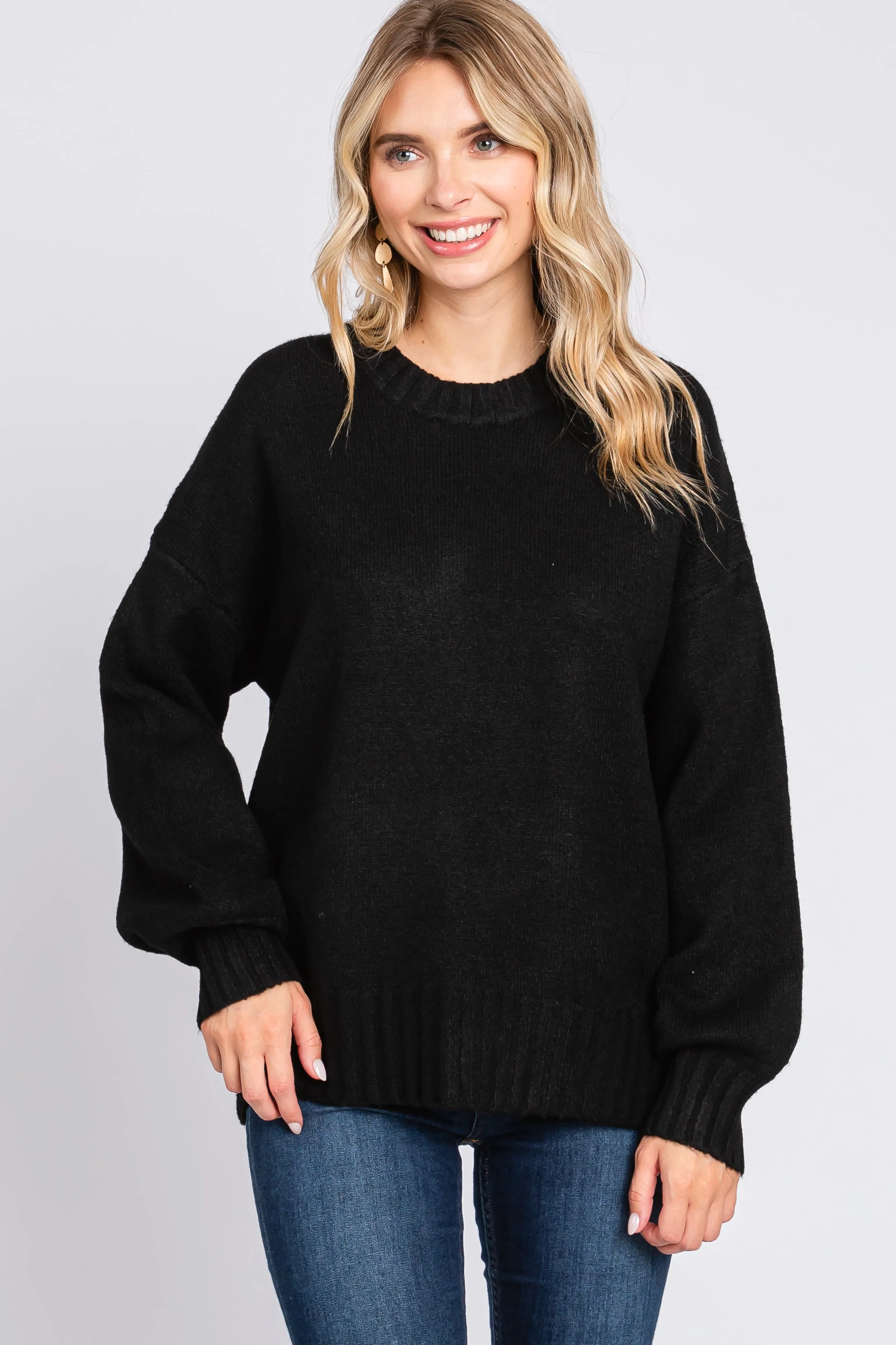 Black Ribbed Cuff Sweater sold by Pinkblush