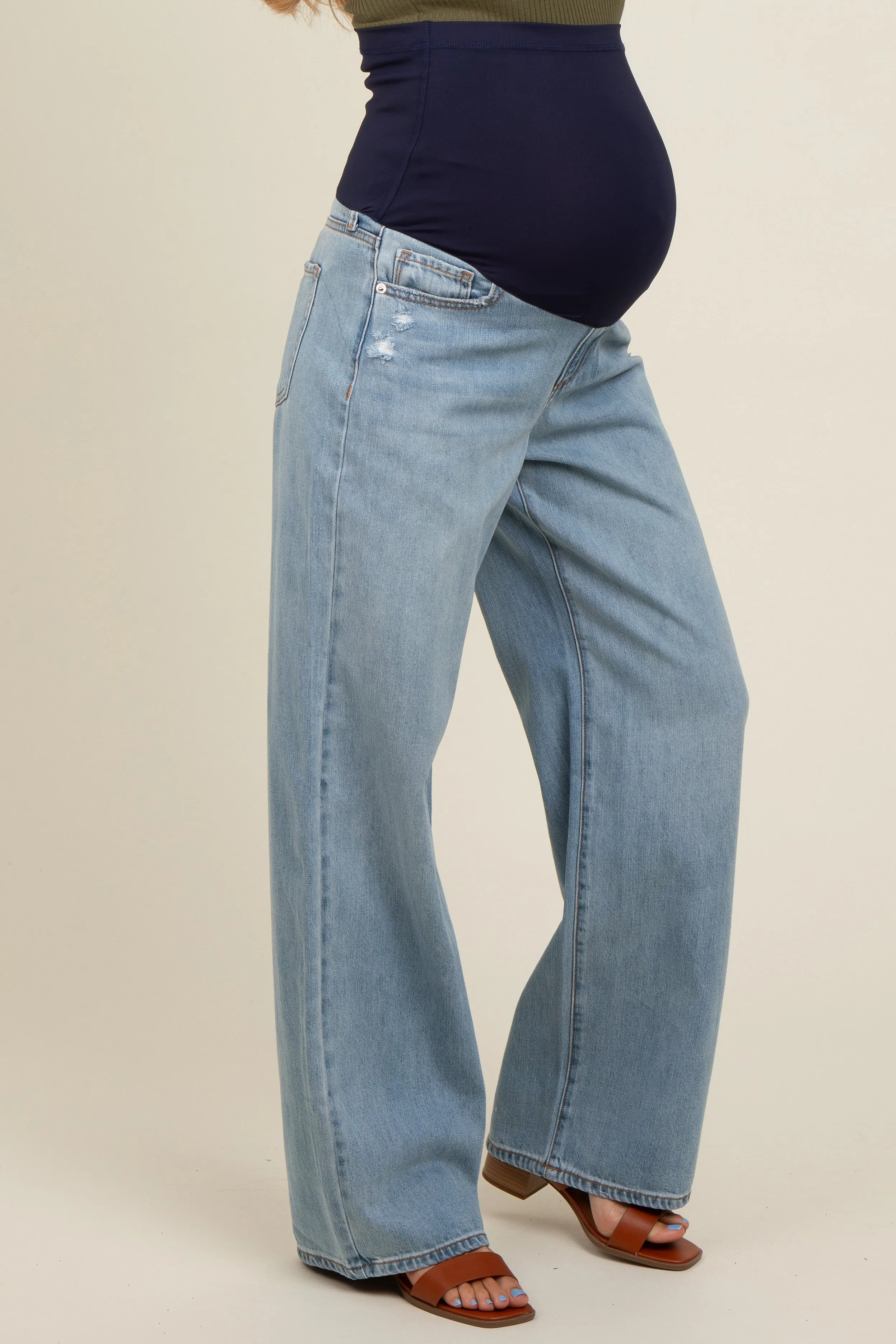 Light Blue Relaxed Wide Leg Maternity Jeans sold by Pinkblush product image thumbnail 3