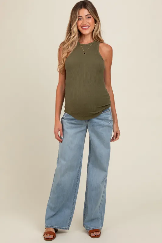 Light Blue Relaxed Wide Leg Maternity Jeans sold by Pinkblush