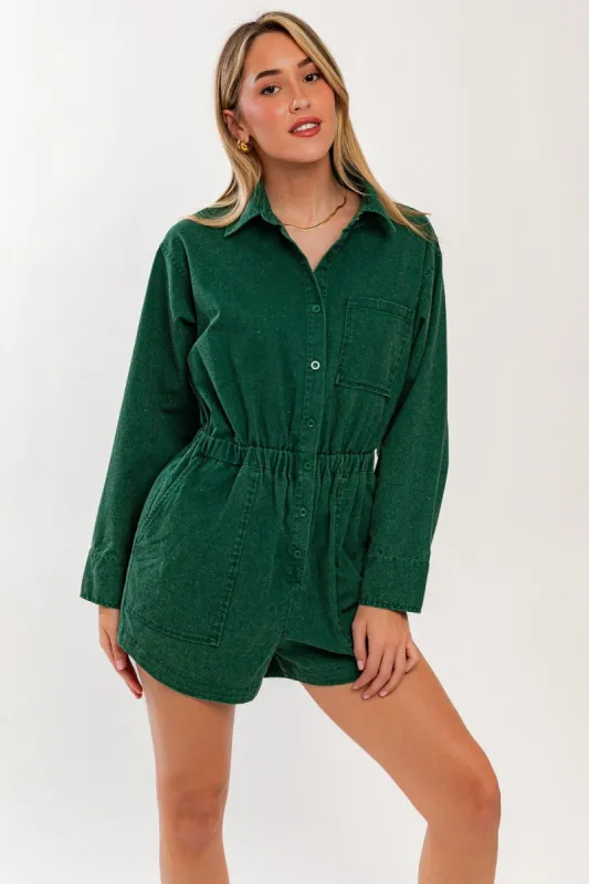 Green Wash Effect Shirt Romper sold by Pinkblush