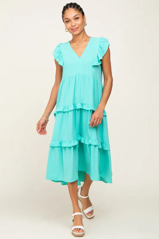 Turquoise Sleeveless Ruffle Tiered Dress sold by Pinkblush