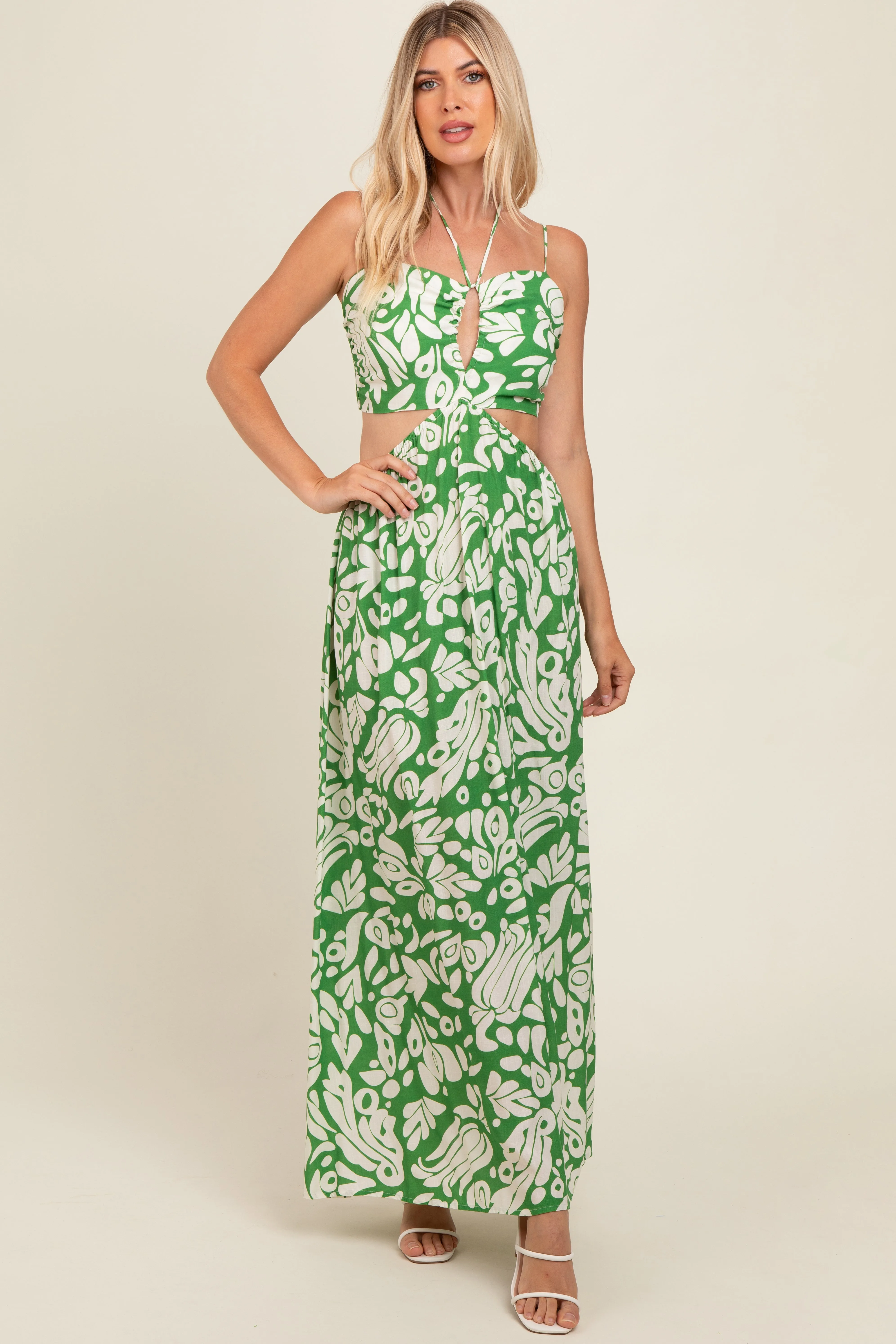 Green Printed Halter Cut-Out Maxi Dress sold by Pinkblush product image thumbnail 2