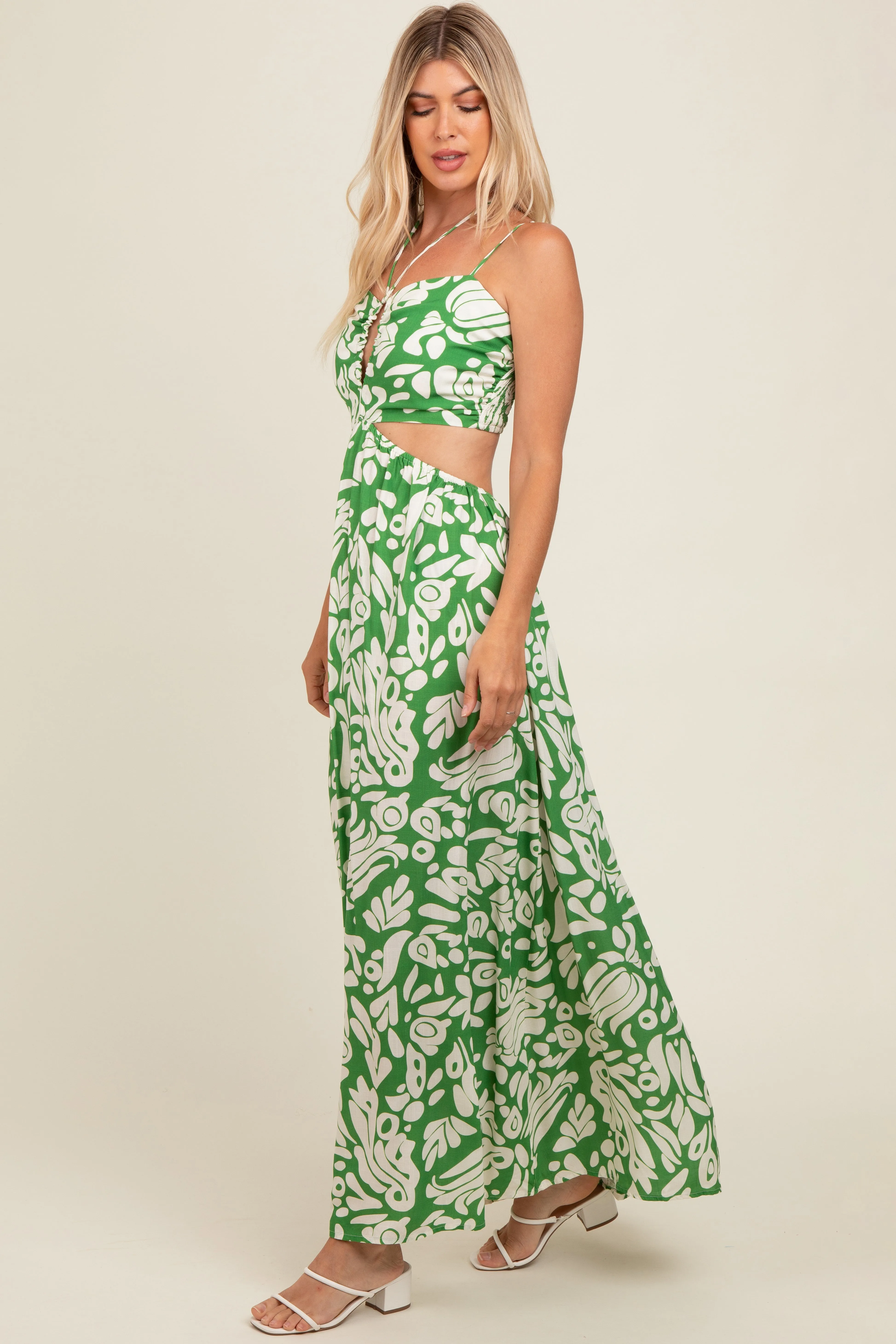 Green Printed Halter Cut-Out Maxi Dress sold by Pinkblush product image thumbnail 3
