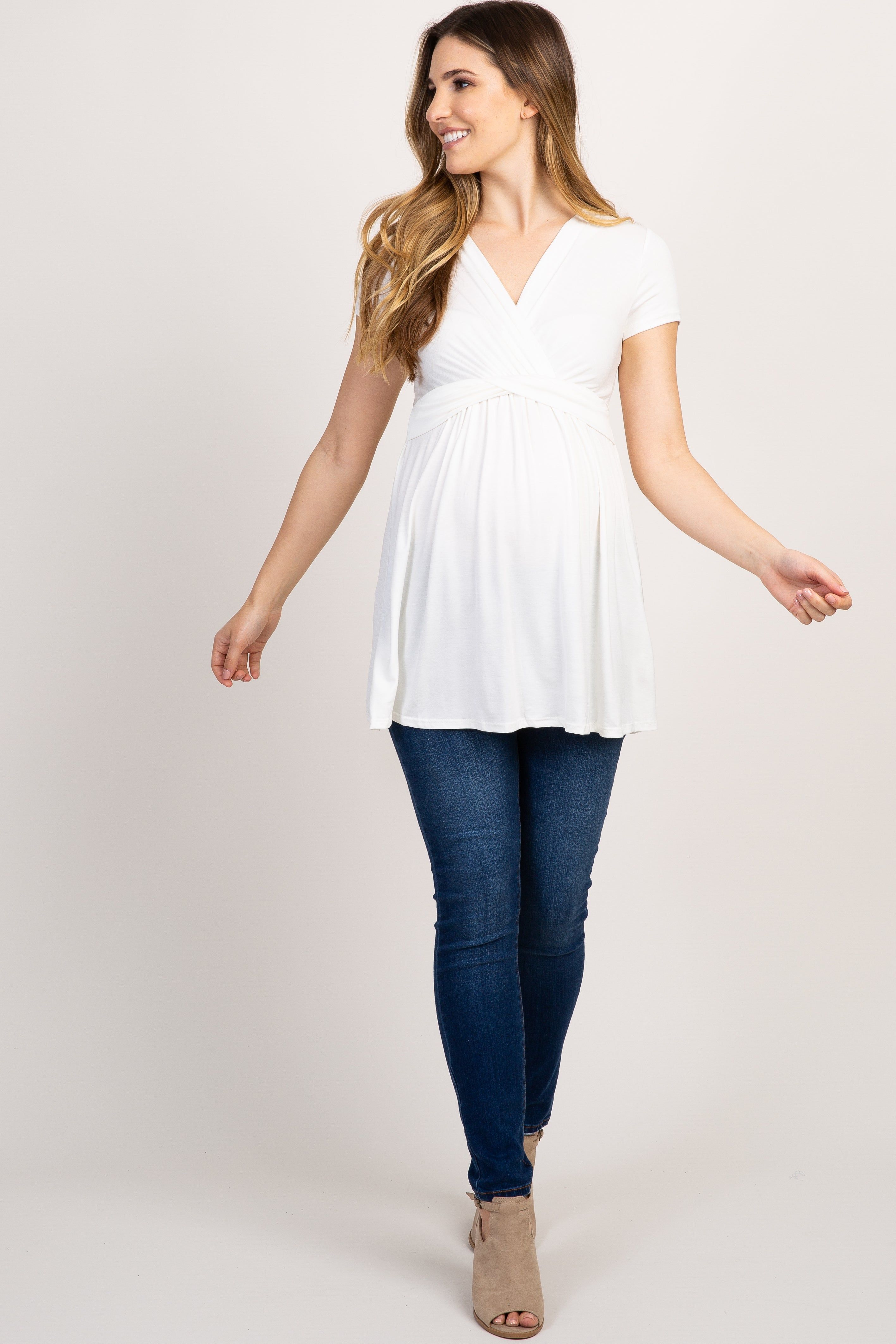 PinkBlush Ivory Draped Front Maternity/Nursing Top sold by Pinkblush product image thumbnail 4